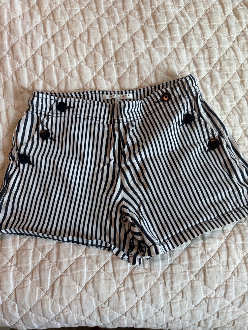 Trina Turk Black and White Vertical Stripe High-Waist Shorts
